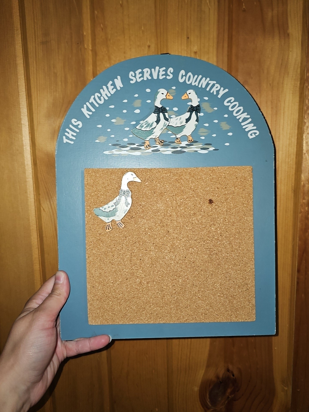 Vintage Blue Country Kitchen Cork Memo Board with Goose Artwork